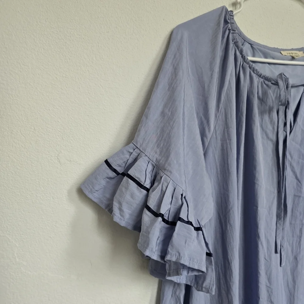 Jofifl Light Blue Solid Short Sleeve Pocketed Dress Large - Picture 6 of 13